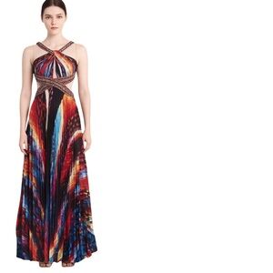 🔥 💎 Samila Maxi Dress – Multi-Color Beaded Cut-Out Gown Size 1/2 Adult Size XS/S